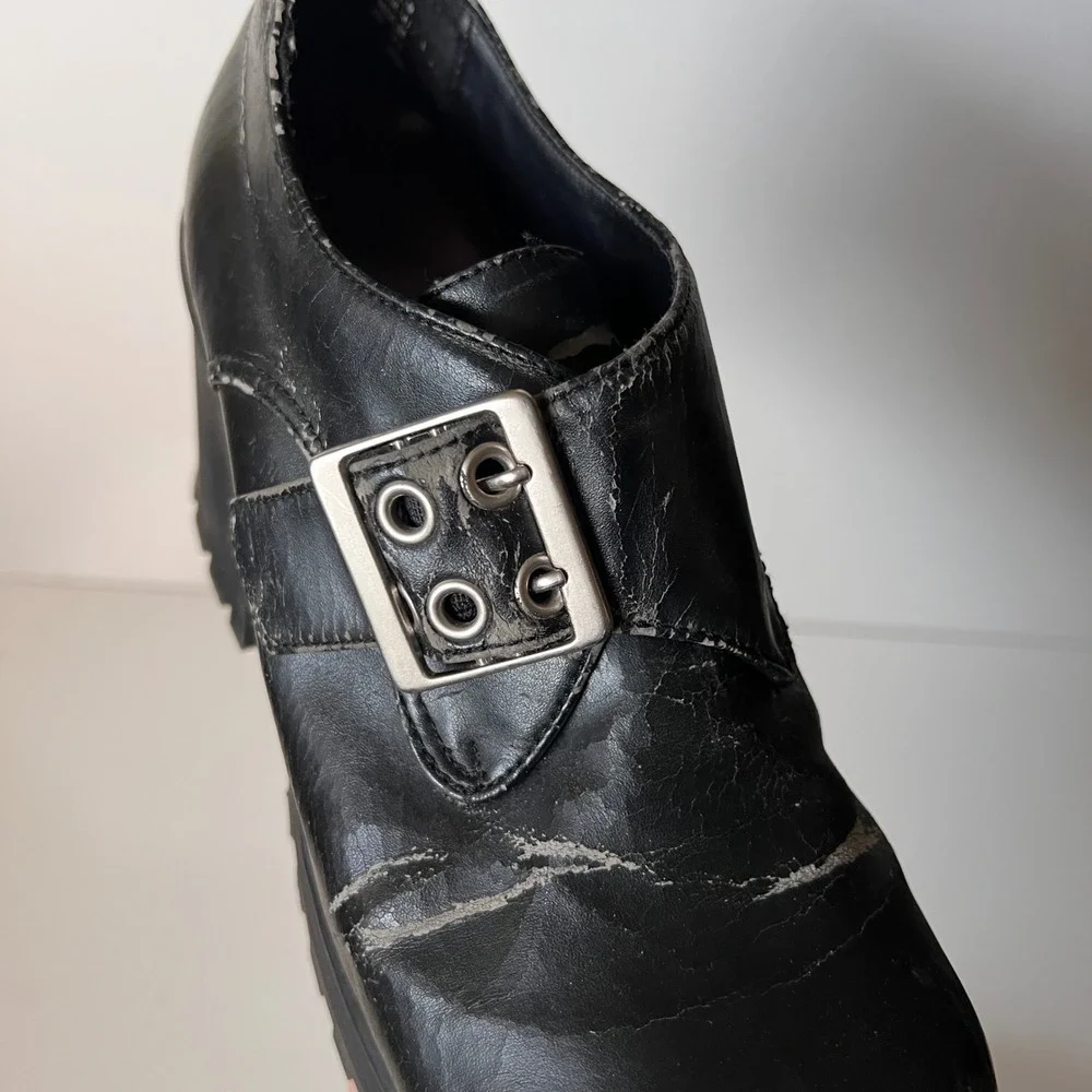Vintage 90s Y2K Chunky Platform Square Toe Mary Jane Boots Shoes Grommets Size 9